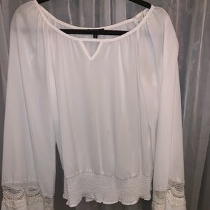 White rouged bell sleeve top
